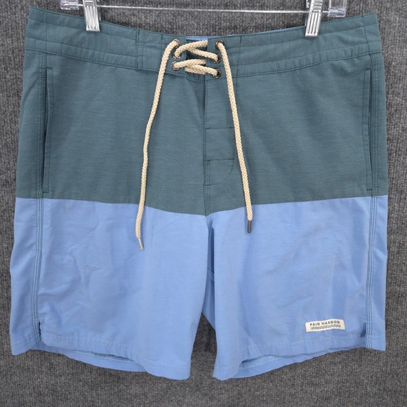 Fair Harbor Board Shorts Mens 32 Green Blue Colorblock Drawstring Pocket Unlined - Picture 1 of 9